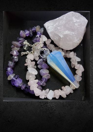 Opalite Pendulum Rose Quartz and Amethyst Gift Set